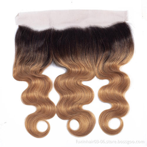 Human Hair Extension 1B 27 Ombre Body Wave with Frontal Brazilian Raw Unprocessed Human Virgin Hair Weave Bundles and Frontal